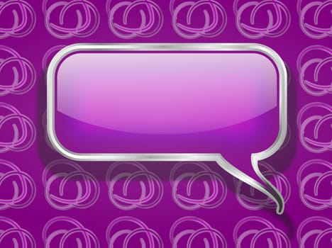 A purple shiny speech bubble with a metal frame against a purple retro design wallpaper

