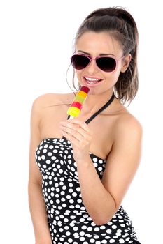 Model Released. Woman Eating Ice lolly