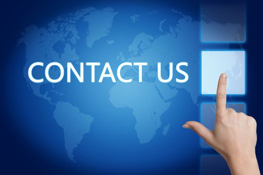 Marketing concept: words Contact us on blue background with world map. 