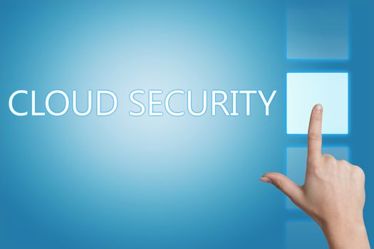 Cloud computing technology, networking concept: words cloud security on digital touchscreen.