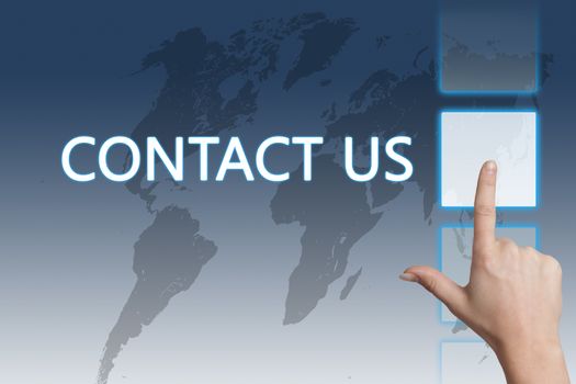 Marketing concept: words Contact us on blue background with world map. 