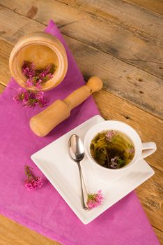 High angle take of a freshly prepared valerian tea