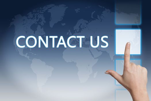 Marketing concept: words Contact us on blue background with world map. 