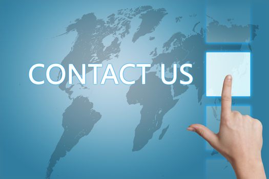 Marketing concept: words Contact us on blue background with world map. 