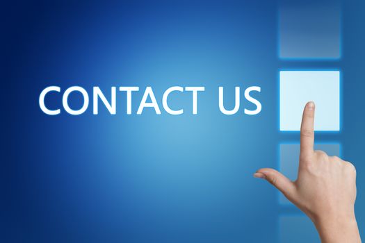 Marketing concept: words Contact us on blue background. 