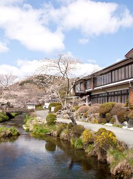 Landscape, with House adjacent to the canal in japan