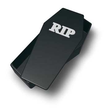 letters rip on black casket - 3d illustration