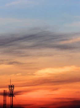 Antenna tower of communication with sunset