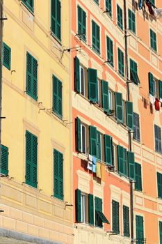 typical painted homes in Camogli, famous small townin Liguria, Italy