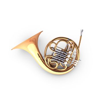 3D french horn (cor). The french horn is a wind instrument.