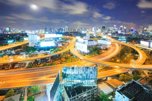 Bangkok Highway at Dusk with skyline in Thailand