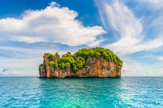 High cliffs on the tropical island. Exotic tropical landscape.