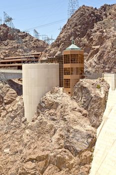 Hoover Dam visitor center a tourists taking photos and looking down Nevada.