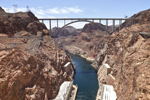 Hoover Dam Canyonland and bridge connecting two states Nevada - Arizona.