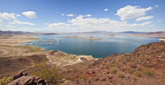 Lake Meade valley and surrounding landscape panorama Nevada.