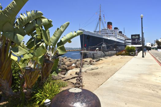 The Queen Mary ship moored in Long Beach California.