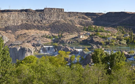 Panoramic view of Shoshone Falls in Twin Falls state park Idaho.