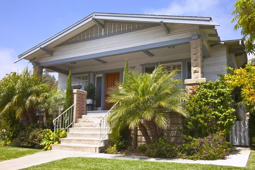 A traditional home with a green entrance Point Loma California.