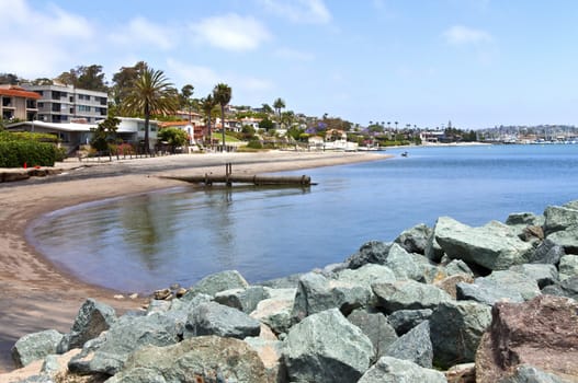 Point Loma beaches neighborhood and rocks California.