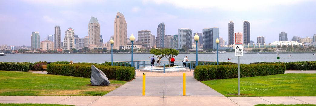 San Diego - June 1st 2013: A view of The San Diego skyline with tourists admiring the scene on Coronado island June 1st, 2013 San Diego California. 