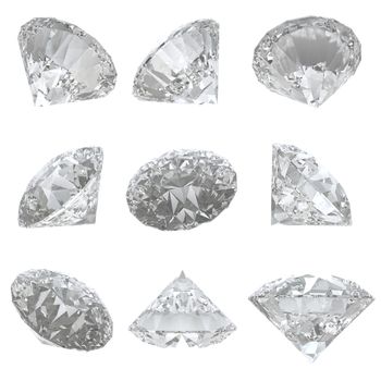 9 diamonds set isolated on white background with clipping path