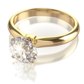 Luxury golden ring with big diamond - isolated with clipping path
