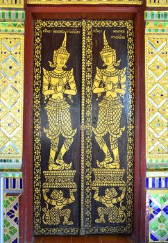 thai buddhist temple door painting