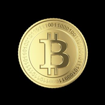 Golden Bitcoin cryptography digital currency coins - isolated with clipping path