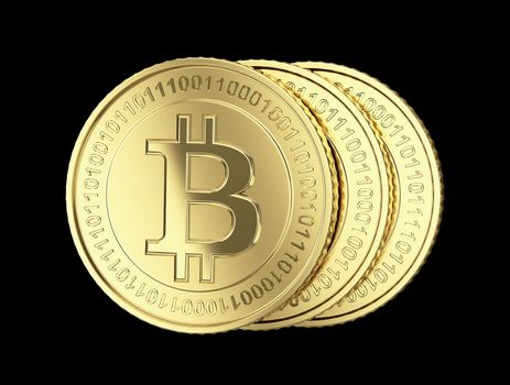 Golden Bitcoin cryptography digital currency coins - isolated with clipping path