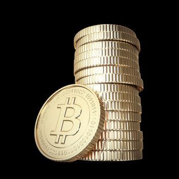 Golden Bitcoin cryptography digital currency coins - isolated with clipping path