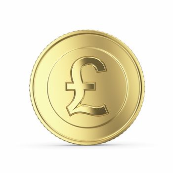Golden pound coin isolated on white background with clipping path