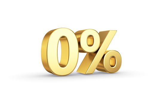golden 3D zero  percentage icon - isolated with clipping path