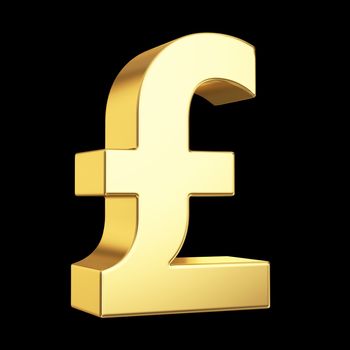 Golden currency symbol isolated on black with clipping path
