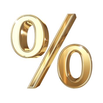 Golden 3D percentage symbol with clipping path isolated on white background