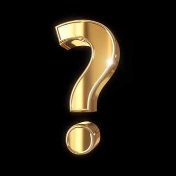 Golden 3D Question Mark symbol with clipping path - isolated on black background