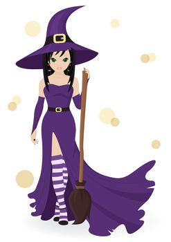 witch with a broom isolated on white background