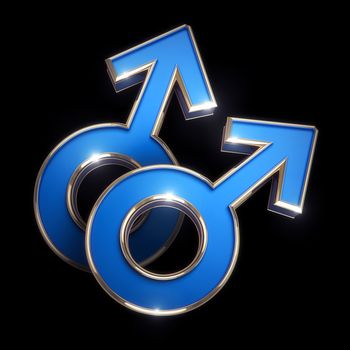 Male love symbol - 3D computer generated image on black background - isolated with clipping path