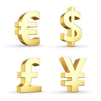 Golden currency symbols isolated on white with clipping path