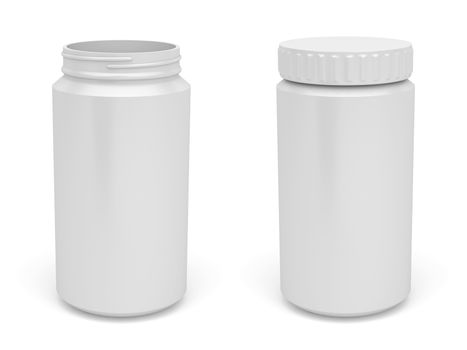 Open and closed white plastic bottles