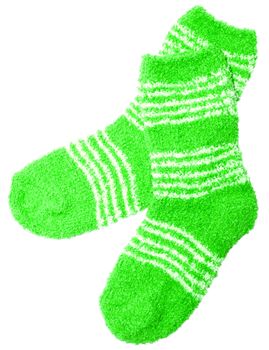 pair of striped green socks isolated on a white
