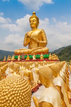 Golden Buddha at Buddha Memorial park , Nakorn nayok, Thailand.