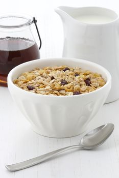 Delicious and nutritious lightly toasted breakfast muesli or granola cereal.