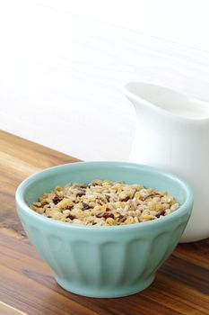 Delicious and nutritious lightly toasted breakfast muesli or granola cereal.