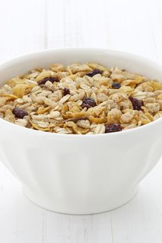 Delicious and nutritious lightly toasted breakfast muesli or granola cereal.