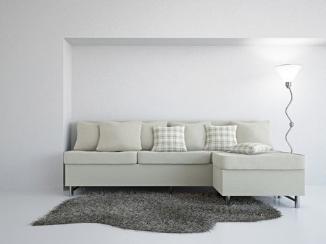 Livingroom with sofa near the wall