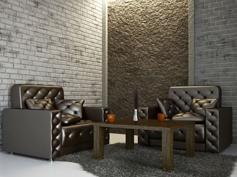 Livingroom with armchairs near the wall