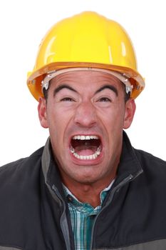 Portrait of construction worker screaming