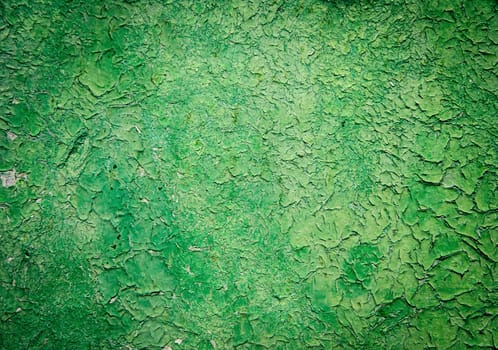 Old cracked painted texture. Rusty green wood. Grunge background.