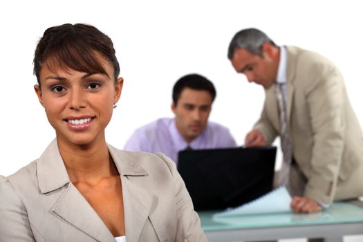 Three people having quick business meeting