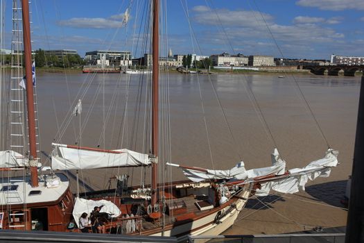 Old wooden vessel on a river